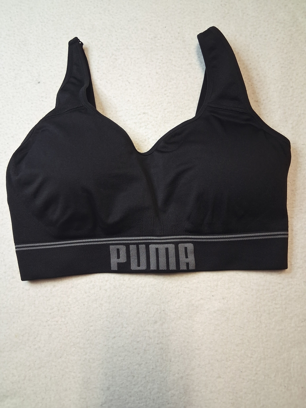 4/20$ Puma Black Logo Sports Bra with Grey Accent